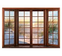 Carta Da Parati Fotografica Finestra Spiaggia Vista Mare Alba - Include Colla - Moderna Design Carta per Pareti Soggiorno Camera Da Letto Sala Fotomurali In Tessuto Non Tessuto TNT (208x146 cm)