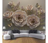 Carta Da Parati Fotografica fiori e farfalleScultura 3D In Stile Poster Giganti Da Parete, Fotomurale Carta Parati150 x 105 cm Murale, Decorazione Da Muro Per Soggiorno