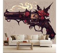 Carta da Parati Fotografica Fiori Retrò Rosa Spinosa Revolver Effetto 3D Murales Moderna Non Tessuto Opaco Fotomurale Per Camera da Letto Soggiorno Ufficio Decorazione Poster Domestica 100x70 cm
