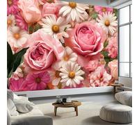 Carta da parati fotografica floreale romantica margherita rosa 200 x 140 cm, in tessuto non tessuto, stampa moderna, decorazione da parete per camera da letto, soggiorno, casa