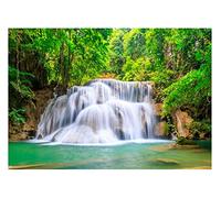 Carta Da Parati Fotografica Foresta Paesaggio Cascata Natura - Include Colla - Moderna Carta per Pareti Soggiorno Camera Da Letto Sala Fotomurali In Tessuto Non Tessuto TNT (254x184 cm - 2 Strisce)