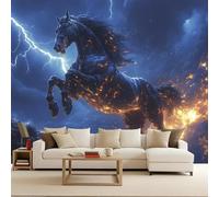 Carta da Parati Fotografica Fulmini Fiamme Cavalli al Galoppo Effetto 3D Murales Moderna Non Tessuto Opaco Fotomurale Per Camera da Letto Soggiorno Ufficio Decorazione Poster Domestica 350x256 cm