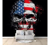 Carta da parati Fotografica, Gotico Bandiera Americana Teschio Motivo Fotomurale, 400 x 280 cm Grande 3D Murale per Camera Letto Ufficio Corridoio, Nero Poster Carta da parati Decorazione