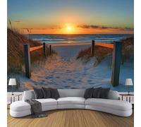Carta da parati fotografica in setaPaesaggio Del Tramonto 350×256cm,Blu carta da parati fotografica, per soggiorno, camera da letto, Spiaggia Delle Dune Carta da Poster Giganti Muro
