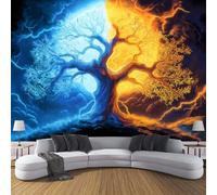 Carta da parati fotografica in setaPaesaggio Fantastico 350×256cm,Blu Arancione carta da parati fotografica, per soggiorno, camera da letto, Alberi Di Ghiaccio E Fuoco Carta da Poster Giganti Muro
