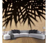 Carta da parati fotografica in setaTexture Paesaggio 350×256cm,Nero-Giallo carta da parati fotografica, per soggiorno, camera da letto, Ombre Foglie Palma Sulla Spiaggia Carta da Poster Giganti Muro