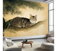 Carta da parati fotografica in tessuto non tessuto con immagine di gatto soriano con tronco d'albero surreale, per camera da letto e soggiorno, 200 x 140 cm, sfondo decorativo per la stanza dei