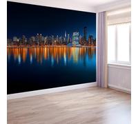Carta da parati fotografica in tessuto non tessuto con scena riflessa sul mare con vivace città, decorazione per camera da letto e soggiorno, 350 x 256 cm, sfondo decorativo per la stanza dei bambini