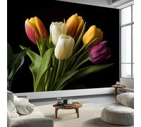 Carta da parati fotografica in tessuto non tessuto di alta qualità con fiori e tulipani, 250 x 175 cm, colore nero, per camera da letto, sala da pranzo, cucina, soggiorno