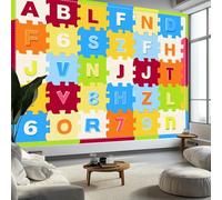 Carta da Parati Fotografica in Tessuto Non Tessuto Stile Cartone Animato Design 3D per Soggiorno Camera da Letto Lettere Colorate Geometriche Decorazione Murale Facile da Applicare, 450 x 280 cm