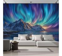 Carta da Parati Fotografica Isole Aurora Boreale 450Lx315A cm, Tessuto di Seta Effetti 3D Murale Meraviglie Della Natura Poster Decor da Parete Per Soggiorno Ufficio Muro di Sfondo
