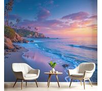 Carta Da Parati Fotografica Laguna Beach, Natura Palme Costa Poster Giganti Da Parete, Fotomurale 400×280cm Non Tessuto Murale, Blu Decorazione Da Muro Per Soggiorno