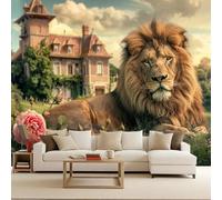 Carta Da Parati Fotografica leone 3D Effetto Giardino Pastorale Re Leone Moderna Design Carta per Pareti Soggiorno Camera Da Letto Sala Fotomurali In Tessuto Non Tessuto TNT (300x210 cm) - Animali