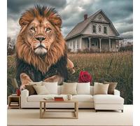 Carta da Parati Fotografica Leone Maschio Animali Rosa Fiore Effetto 3D Murales Moderna Non Tessuto Opaco Fotomurale Per Camera da Letto Soggiorno Ufficio Decorazione Poster Domestica 100x70 cm