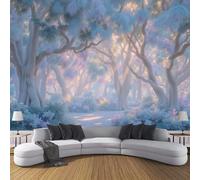 Carta Da Parati Fotografica Luce Solare E Ombre Sulle Cime Degli Alberi,400L × 280A cm Effetti 3D Murale Paesaggio Forestale Da Sogno Poster Decor Da Parete Per Soggiorno Muro Di Sfondo,Azzurro Chiaro