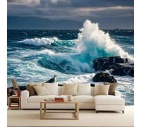 Carta da Parati Fotografica Mare Onde Oceano Tempesta Paesaggio 150x105 cm Non Tessuto Opaco Effetti 3D Murale Moderna Poster Decor da Parete Per Soggiorno Ufficio Camera dei Bambini Muro di Sfondo