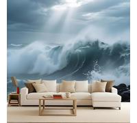 Carta da Parati Fotografica Mare Onde Oceano Tempesta Paesaggio 200x140 cm Non Tessuto Opaco Effetti 3D Murale Moderna Poster Decor da Parete Per Soggiorno Ufficio Camera dei Bambini Muro di Sfondo