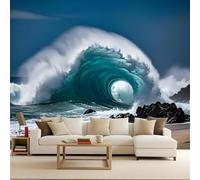 Carta da Parati Fotografica Mare Onde Oceano Tempesta Paesaggio 250x175 cm Non Tessuto Opaco Effetti 3D Murale Moderna Poster Decor da Parete Per Soggiorno Ufficio Camera dei Bambini Muro di Sfondo
