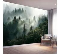 Carta Da Parati Fotografica Misterioso Naturale Giungla Nebbia, 250 x 175 cm Tessuti Non Tessuti Murale Poster Gigante Design Per Soggiorno Camera Da Letto Ufficio Camera Dei Bambini, Bianco Verde