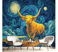 Carta Da Parati Fotografica Misterioso Stellato Premium Seta - Dipinto Ad Olio Raffigurante Toro - 350X256Cm - Fotomurali Decorazione Murale Moderna Blu Navy Poster Gigante Camera Da Letto Soggiorno