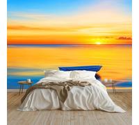 Carta da parati fotografica Moderno Tramonto Caldo 200 x 140 cm Vello Decorazione Murale Soggiorno Camera Da Letto D'Oro, per soggiorno, camera da letto, resistente ai raggi UV