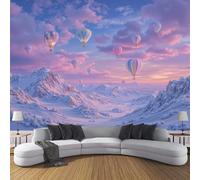 Carta Da Parati Fotografica Motivo Mongolfiera Nel Cielo,300L × 210A cm Effetti 3D Murale Paesaggio Montano Innevato Da Sogno Poster Decor Da Parete Per Soggiorno Muro Di Sfondo,Rosa Chiaro