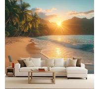 Carta da Parati Fotografica Murale 300x256cm Sole Spiaggia Mare Carta da Parati Effetto 3d Paesaggio Decorazione Murale Poster da Parete per Camera da Letto per Ragazzi,Vista sul mare - TNT