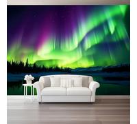 Carta Da Parati Fotografica Naturale Aurora Lago Di Ghiaccio Giungla Poster Giganti Da Parete, Verde Nero Fotomurale Carta Parati Murale Per Soggiorno Camera De Letto, 200 x 140 cm