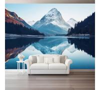 Carta Da Parati Fotografica Naturale Montagne Innevate Laghi Giungle Poster Giganti Da Parete, Blu Nero Fotomurale Carta Parati Murale Per Soggiorno Camera De Letto, 400 x 280 cm