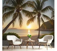 Carta da parati fotografica Naturalmente Le Palme 350× 256cm Non Tessuto Murale XXL Orizzonte Spiaggia Decorazione Soggiorno, Verde Poster Decor Camera De Letto Sala Ufficio