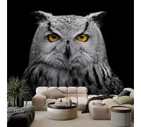 Carta da parati fotografica nera con animali surreali con gufo dagli occhi gialli, carta da parati fotografica in tessuto non tessuto, decorazione per camera da letto e soggiorno, 400 x 280 cm, sfondo