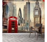 Carta da parati fotografica New York Grattacieli Parete Murale Collage Londra Big Ben Cabina telefonica Foto Murale- 400 x 280 cm Parete Murale per Decorazione della Casa