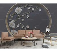 carta da parati fotografica Nobile Oro Plum Blossom Disco Rilievo Poster decorativo murale in tessuto non tessuto per soggiorno, camera da letto 400CM(L)*280CM(A)