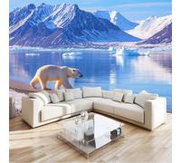 Carta da parati fotografica non tessuta Blu Navy, Natura Montagne Innevate Animali Cucciolo D'Orso murales per camera da letto soggiorno TV corridoio salotto - 350 x 256 cm