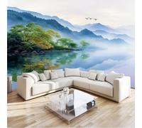 Carta da parati fotografica non tessuta Crema, Stile Cinese Lago Alberi Uccelli murales per camera da letto soggiorno TV corridoio salotto - 350 x 256 cm