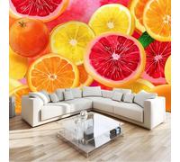Carta da parati fotografica non tessuta Rosso, Acquerello Frutta Arance Limoni murales per camera da letto soggiorno TV corridoio salotto - 350 x 256 cm