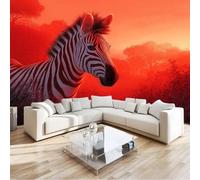 Carta da parati fotografica non tessuta Rosso, Cartone Animato Tramonto Animali Zebra murales per camera da letto soggiorno TV corridoio salotto - 200 x 140 cm