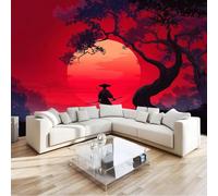 Carta da parati fotografica non tessuta Rosso, Stile Giapponese Alberi Samurai murales per camera da letto soggiorno TV corridoio salotto - 300 x 210 cm