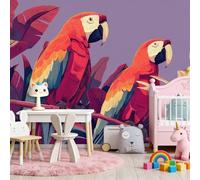 Carta da parati fotografica non tessuta Viola, Tropicale Bello Uccelli Pappagallo murales per camera da letto soggiorno TV corridoio salotto - 300 x 210 cm