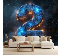 Carta da Parati Fotografica Numeri Luminosi Sci-fi Creativo Effetto 3D Murales Moderna Non Tessuto Opaco Fotomurale Per Camera da Letto Soggiorno Ufficio Decorazione Poster Domestica 150x105 cm