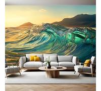 Carta da Parati Fotografica Onde dell'oceano al tramonto 350x250 cm Fotomurali Poster Giganti TNT Murale Art Sfondo Moderne Decorazione Soggiorno Camera de Letto Sala Ufficio