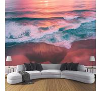 Carta Da Parati Fotografica Paesaggio Sulla Spiaggia Al Tramonto,400L × 280A cm Effetti 3D Murale Stile Romantico Da Sogno Poster Decor Da Parete Per Soggiorno Muro Di Sfondo,Rosa