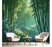 Carta Da Parati Fotografica Paesaggio Tranquillo Della Foresta Bambù 450L×315Acm Sfondo Murale Xxl Luce Solare Ombre Sulle Foglie Bambù Decorazione Soggiorno Camera De Letto Sala Ufficio Verde Foresta