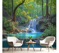 Carta Da Parati Fotografica Paesaggio Vegetazione Verde Lussureggiante, Cascate Della Foresta Pluviale Tropicale Murales Fotografici, Carta Da Parati Per Soggiorno 350L × 256A cm , Verde Smeraldo