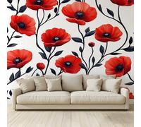 Carta da Parati Fotografica Papaveri rossi in fiore Fotomurale 3D Tessuto Non Tessuto Design per Pareti Camera Soggiorno Divano Tv Hotel Corridoio Lusso Sfondo Dipinto Murale 250x175cm