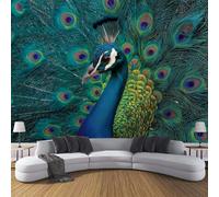 Carta Da Parati Fotografica Pavone Che Allarga Le Penne Della Coda, Animali Fantastici Poster Giganti Da Parete, Verde Fotomurale Carta Parati per Decorazione Da Muro per Soggiorno 200x140cm
