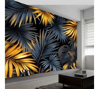 Carta da parati fotografica Piante Foglie Di Palma Semplicità 250 x 175 cm Vello Sfondo Murale Decorazione Grigio Scuro, Fotomurali moderni in tessuto non tessuto per soggiorno e camera da letto