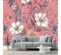 Carta Da Parati Fotografica Piante Moda Fiori Foglie Di Felce, 300 x 210 cm Tessuti Non Tessuti Murale Poster Gigante Design Per Soggiorno Camera Da Letto Ufficio Camera Dei Bambini, Rosa Viola