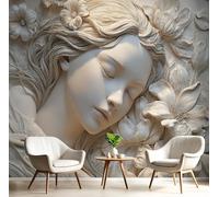 Carta da Parati Fotografica Ritratto Laterale Una Donna Con Gli Occhi Chiusi,150L × 105A cm Effetti 3D Murale Stile Scultura Classica Poster Decor da Parete Per Soggiorno Muro di Sfondo,Bianco
