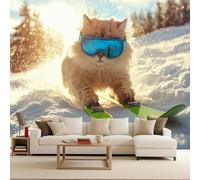 Carta da Parati Fotografica Sci Moda Sport Gatto Animale 400x280 cm Non Tessuto Opaco Effetti 3D Murale Moderna Poster Decor da Parete Per Soggiorno Ufficio Camera dei Bambini Muro di Sfondo